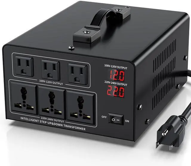 Main image of 3000W Voltage Converter Transformer Step Up 110V/120V to220V/240V or Step Down 220V to 110V AC Power Converte, Circuit Breaker Protection, 3 US sockets, 3 Universal sockets, LCD Display