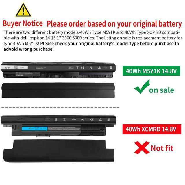 Alt view image 2 of 7 - Type M5Y1K 14.8V Battery for Dell Inspiron 15 5000 3000 Series 5566 5555 | 5558 5559 5758 3567 3551 3552 3558 14 3451 3452 3458 5458 17 5755 5758 5759 GXVJ3 HD4J0 WKRJ2 VN3N0 P51F P47F P63F P64G