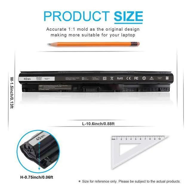 Alt view image 3 of 7 - Type M5Y1K 14.8V Battery for Dell Inspiron 15 5000 3000 Series 5566 5555 | 5558 5559 5758 3567 3551 3552 3558 14 3451 3452 3458 5458 17 5755 5758 5759 GXVJ3 HD4J0 WKRJ2 VN3N0 P51F P47F P63F P64G