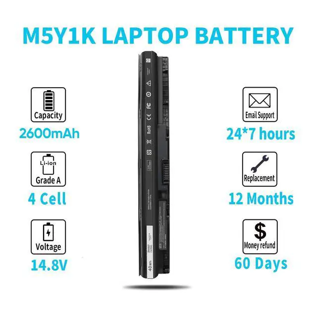 Alt view image 5 of 7 - Type M5Y1K 14.8V Battery for Dell Inspiron 15 5000 3000 Series 5566 5555 | 5558 5559 5758 3567 3551 3552 3558 14 3451 3452 3458 5458 17 5755 5758 5759 GXVJ3 HD4J0 WKRJ2 VN3N0 P51F P47F P63F P64G