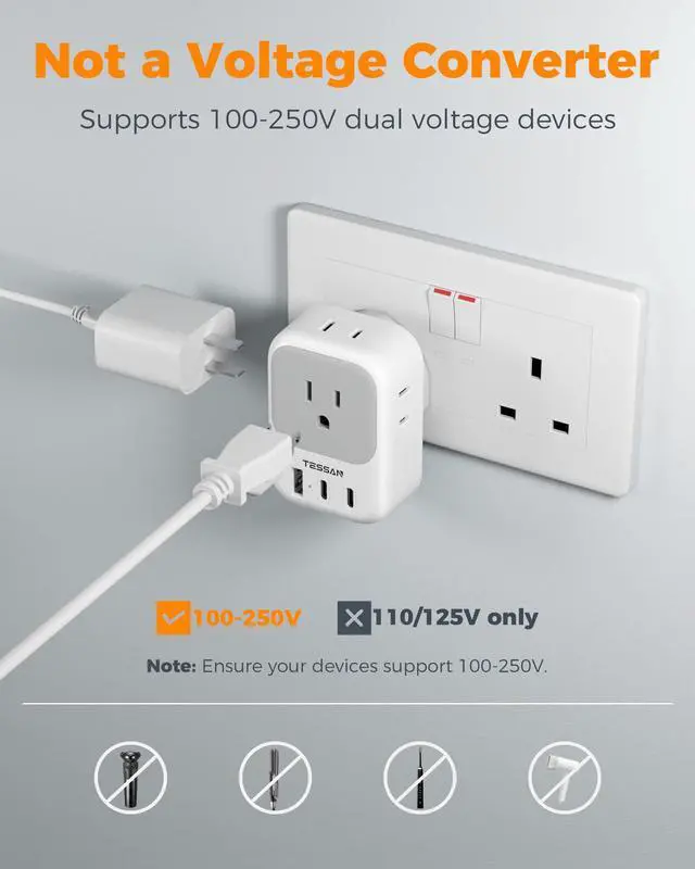 Alt view image 5 of 7 - US to UK Type G Travel Adapter | 4 Electrical Outlets, 3 USB Ports (2 USB C), Ireland England London Scotland Dubai Singapore Qatar Kenya British Compatible