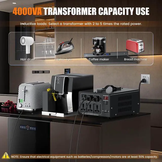 Alt view image 6 of 7 - 3000W Voltage Converter Transformer Step Up 110V/120V to220V/240V or Step Down 220V to 110V AC Power Converte, Circuit Breaker Protection, 3 US sockets, 3 Universal sockets, LCD Display
