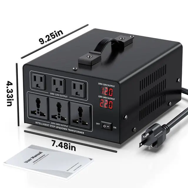 Alt view image 7 of 7 - 3000W Voltage Converter Transformer Step Up 110V/120V to220V/240V or Step Down 220V to 110V AC Power Converte, Circuit Breaker Protection, 3 US sockets, 3 Universal sockets, LCD Display
