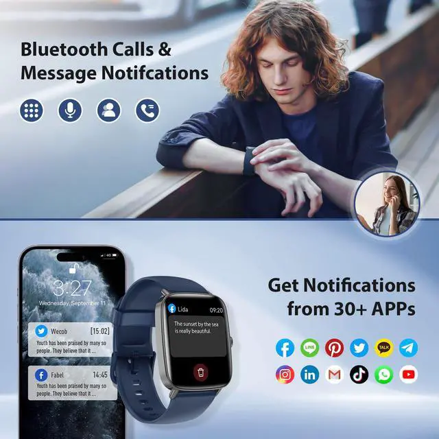 Alt view image 2 of 7 - Smart Watch for Women, 1.85" HD AMOLED Fitness Tracker (Answer/Call) with 24/7 Heart Rate/Sleep/SpO2 Monitor for iPhone & Android, 120+ Sports Modes Smartwatch with IP68 Waterproof, 2 Bands