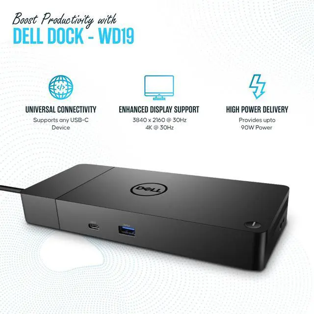 Alt view image 3 of 6 - WD19 Dell Docking Station - Dual Monitor USB-C Dock with 180W & HDMI Cable | VGA & Mini DisplayPort Support, RJ45 Ethernet, Multiple USB 3.0/2.0 Ports, Audio Connectivity & One-Cable Workstation Setup