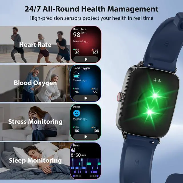 Alt view image 4 of 7 - Smart Watch for Women, 1.85" HD AMOLED Fitness Tracker (Answer/Call) with 24/7 Heart Rate/Sleep/SpO2 Monitor for iPhone & Android, 120+ Sports Modes Smartwatch with IP68 Waterproof, 2 Bands