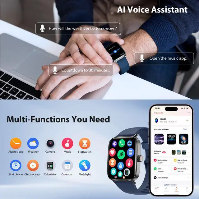 Alt view image 7 of 7 - Smart Watch for Women, 1.85" HD AMOLED Fitness Tracker (Answer/Call) with 24/7 Heart Rate/Sleep/SpO2 Monitor for iPhone & Android, 120+ Sports Modes Smartwatch with IP68 Waterproof, 2 Bands