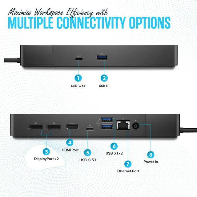 Alt view image 4 of 6 - WD19 Dell Docking Station - Dual Monitor USB-C Dock with 180W & HDMI Cable | VGA & Mini DisplayPort Support, RJ45 Ethernet, Multiple USB 3.0/2.0 Ports, Audio Connectivity & One-Cable Workstation Setup