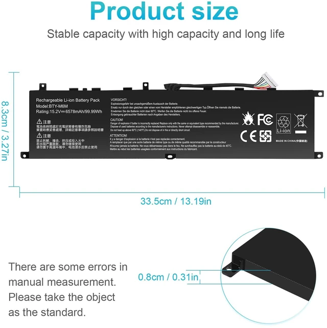 Alt view image 2 of 4 - BTY-M6M 4ICP8/35/142 Laptop Battery for MSI GS66 Stealth 10SE 10SF 11UE 11UH GE66 Raider 10UG 11UG GE76 for Dragon Tiamat 11UH WS66 10TM 11UMT 11UKT for Raider 11UG GE76 11UE 55R G6 430 440 445 G7
