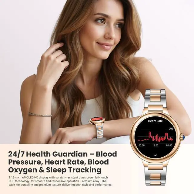 Alt view image 3 of 7 - Luxury Smart Watches for Women, 1.19" AMOLED, DA GPT, Answer/Make Call | Heart Rate/Blood Pressure/SpO2/Sleep Tracker, AI Watch Face, 107 Sport Modes Fitness Tracker, IP67 Waterproof, iOS/Android