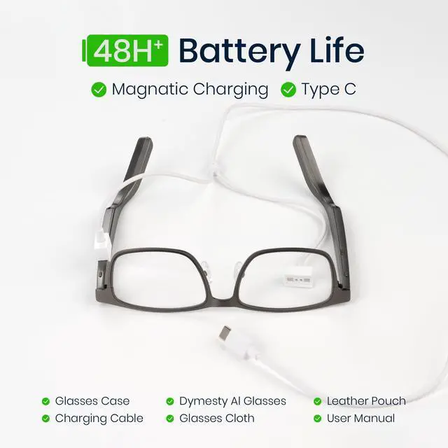 Alt view image 5 of 7 - AI Smart Glasses with Real-Time Translation & Meeting Transcription Titanium Frame, Bluetooth Open-Ear Audio, Voice Recording, No Camera Privacy-First, ChatGPT & Gemini, 48H Battery,Gray