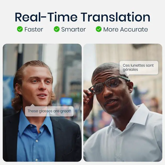 Alt view image 7 of 7 - AI Smart Glasses with Real-Time Translation & Meeting Transcription Titanium Frame, Bluetooth Open-Ear Audio, Voice Recording, No Camera Privacy-First, ChatGPT & Gemini, 48H Battery,Gray