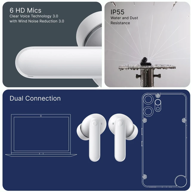 Alt view image 5 of 7 - Buds 2 Plus 2025 New Wireless Earbuds Adaptive Noise Cancelling, Hi-Res Audio Bluetooth Headphones, 12mm Drivers for Deep Bass, 50dB ANC 61.5H Playtime, Sport Ear Buds with 6 Mics, Light Grey