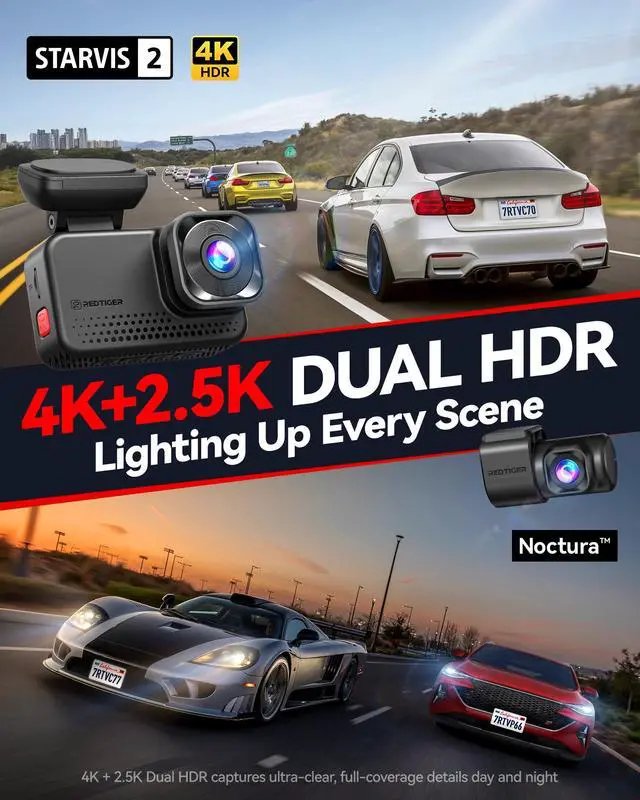 Alt view image 2 of 7 - VC70 4K+2.5K Dash Cam, STARVIS 2 IMX678, Dual HDR, 30MB/s WiFi | Built-in 5.8GHz WiFi 6, Hyper Night Clarity, Dash Camera for Cars with 24H Parking Monitor, Loop Recording, 128GB Card