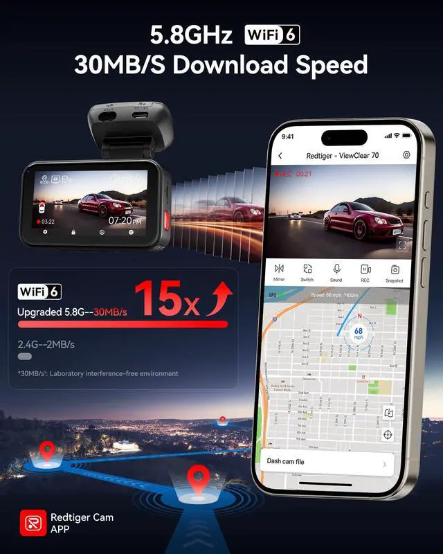 Alt view image 4 of 7 - VC70 4K+2.5K Dash Cam, STARVIS 2 IMX678, Dual HDR, 30MB/s WiFi | Built-in 5.8GHz WiFi 6, Hyper Night Clarity, Dash Camera for Cars with 24H Parking Monitor, Loop Recording, 128GB Card