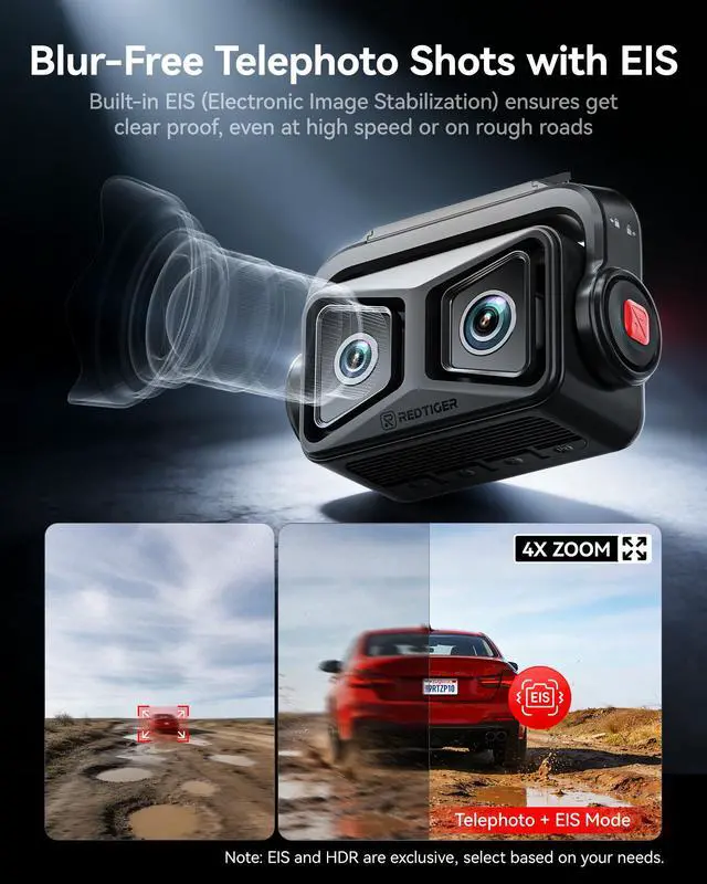 Alt view image 3 of 7 - ZP1 Telephoto+Wide Dash Cam, 4X Zoom, STARVIS 2, EIS Night Vision | 100ft Plate Recognition, Dashcam Front and Rear Camera with Dual HDR, 5.8GHz WiFi, Touch&Voice Control, Image Stabilization