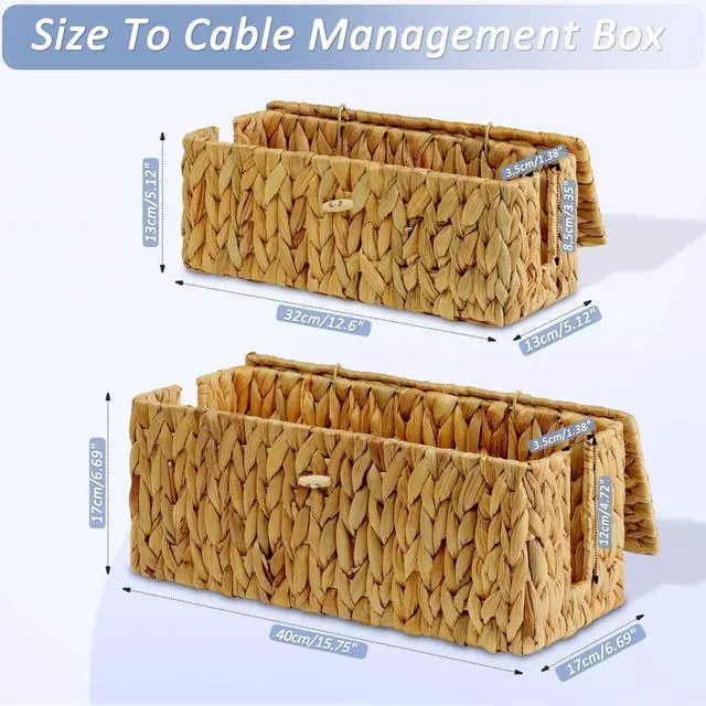 Alt view image 2 of 7 - 2 Pack Water Hyacinth Floor Cord Covers with Lid, Hand-woven Cable Management Box, 2 Open Slots Cord Box to to Hide USB Wire, Power Strip & Charger for Home & Office and Dorm, Natural