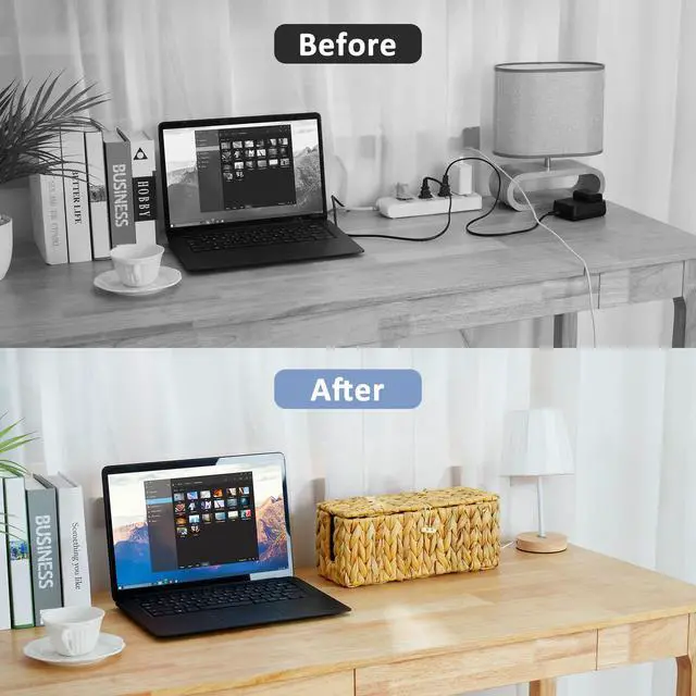 Alt view image 6 of 7 - 2 Pack Water Hyacinth Floor Cord Covers with Lid, Hand-woven Cable Management Box, 2 Open Slots Cord Box to to Hide USB Wire, Power Strip & Charger for Home & Office and Dorm, Natural