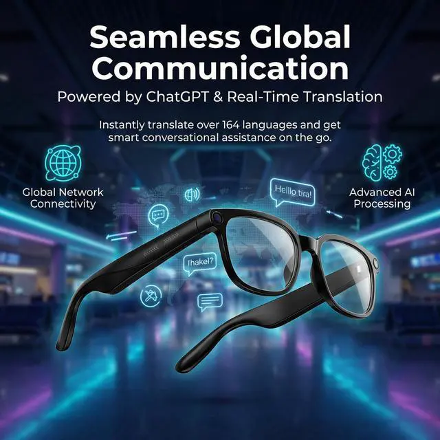 Alt view image 3 of 6 - AI Smart Glasses with Camer, Bluetooth Glasses with 4K HD Video & 164+ Language Real-Time Translation Built-in ChatGPT, 8-Hour Battery IP67 Waterproof for Men and Women Outdoor Activities