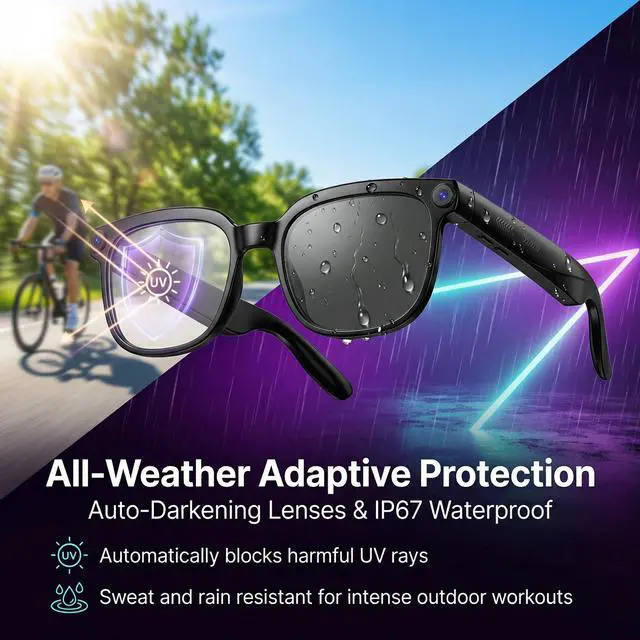 Alt view image 5 of 6 - AI Smart Glasses with Camer, Bluetooth Glasses with 4K HD Video & 164+ Language Real-Time Translation Built-in ChatGPT, 8-Hour Battery IP67 Waterproof for Men and Women Outdoor Activities