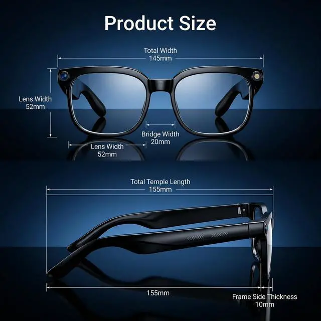 Alt view image 6 of 6 - AI Smart Glasses with Camer, Bluetooth Glasses with 4K HD Video & 164+ Language Real-Time Translation Built-in ChatGPT, 8-Hour Battery IP67 Waterproof for Men and Women Outdoor Activities