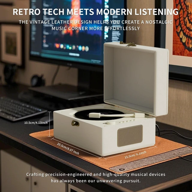 Alt view image 3 of 7 - Rechargeable Leather CD Player with Speakers, Bluetooth Transmitter, Festival Gift, BGM Player for Home Decor., White