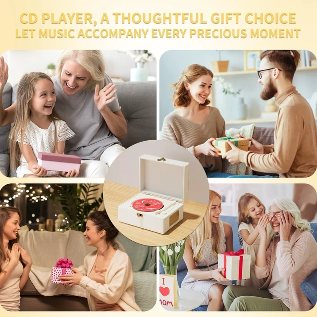 Alt view image 7 of 7 - Rechargeable Leather CD Player with Speakers, Bluetooth Transmitter, Festival Gift, BGM Player for Home Decor., White