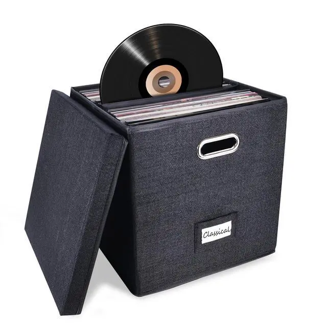 Main image of Sturdy Vinyl Record Storage Box - Album Storage Holds up 50+ Single Record | LP Storage Organizer Crate With Lid, Decorative Moving Box For Records, Solutions to Protect Your Precious Collection Black