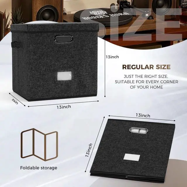 Alt view image 2 of 7 - Sturdy Vinyl Record Storage Box - Album Storage Holds up 50+ Single Record | LP Storage Organizer Crate With Lid, Decorative Moving Box For Records, Solutions to Protect Your Precious Collection Black