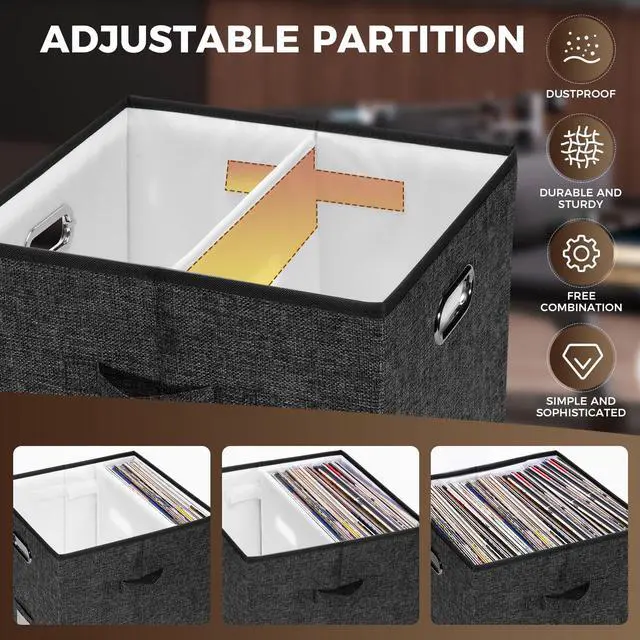 Alt view image 3 of 7 - Sturdy Vinyl Record Storage Box - Album Storage Holds up 50+ Single Record | LP Storage Organizer Crate With Lid, Decorative Moving Box For Records, Solutions to Protect Your Precious Collection Black