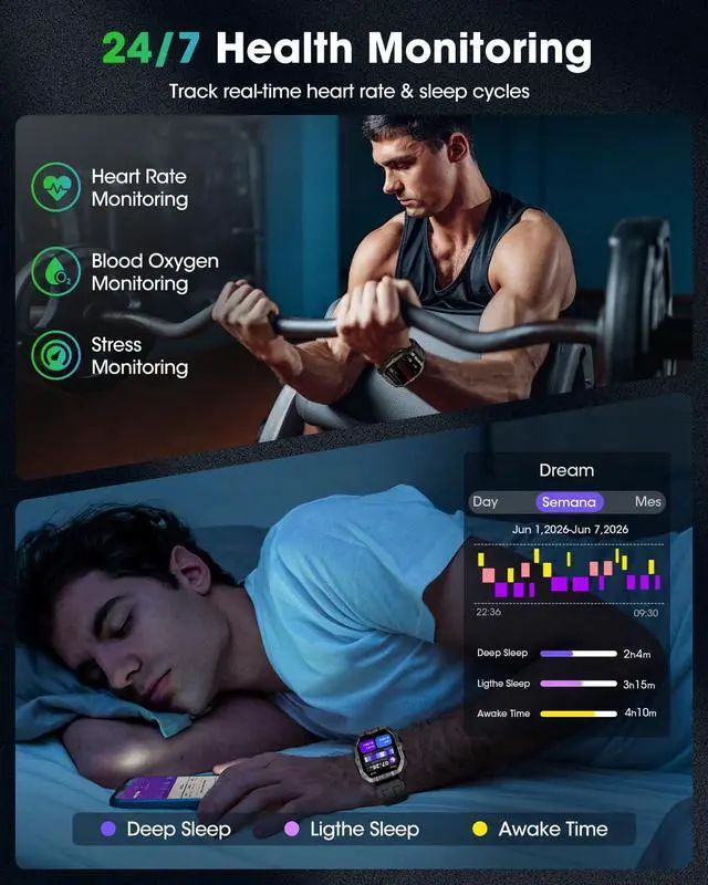 Alt view image 4 of 7 - Military Smart Watch Built-in GPS,Bluetooth Calling, for iPhone & Android | 100+ Sport Modes for Men Fitness watch, Smartwatch with Heart Rate & Sleep Tracking, 2ATM Waterproof, Black