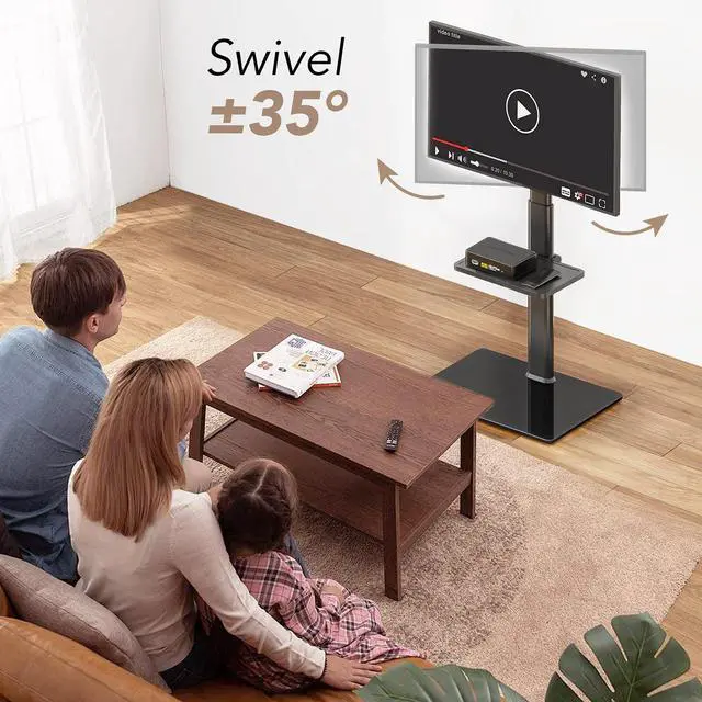 Alt view image 2 of 7 - Universal Floor TV Stand with Mount 70 Degree Swivel 9 Level Height Adjustable and Space Saving Design for Most 27 to 65 inch LCD, LED OLED TVs One Shelf
