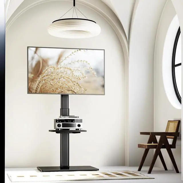 Alt view image 7 of 7 - Universal Floor TV Stand with Mount 70 Degree Swivel 9 Level Height Adjustable and Space Saving Design for Most 27 to 65 inch LCD, LED OLED TVs One Shelf