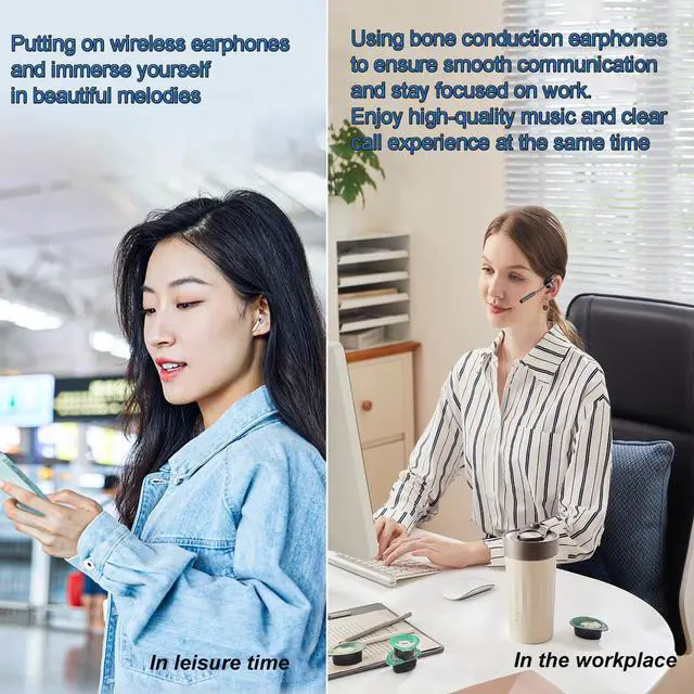 Alt view image 4 of 7 - Open Ear Bone Conduction Headphones with mic - Bluetooth Headset Waterproof Bone Conducting Earphones, Headphones Wireless Earbuds Set, with QCC Chip, CVC8.0 Noise-canceling