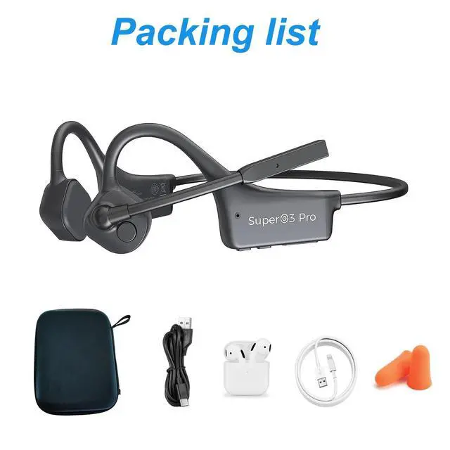 Alt view image 7 of 7 - Open Ear Bone Conduction Headphones with mic - Bluetooth Headset Waterproof Bone Conducting Earphones, Headphones Wireless Earbuds Set, with QCC Chip, CVC8.0 Noise-canceling