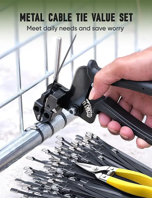 Alt view image 3 of 7 - Black Metal Zip Ties Heavy Duty: Cable Tie Gun Tool Kit + 150 Pcs | All-In-One Stainless Steel Fastener Set with Industrial Shears & Low-Glare Finish for Outdoor Fencing & Pipe Repair Work