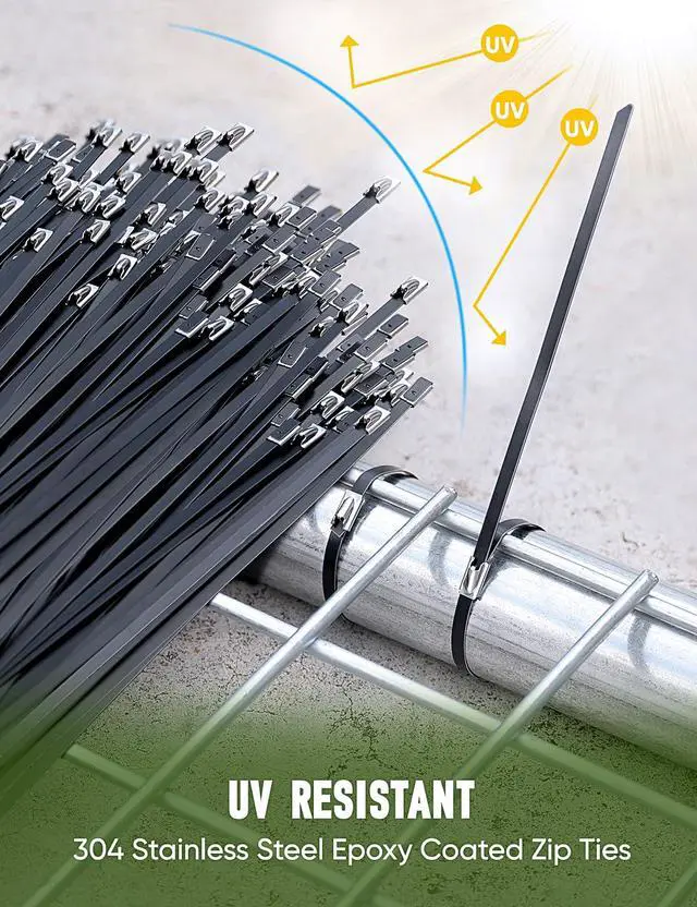 Alt view image 7 of 7 - Black Metal Zip Ties Heavy Duty: Cable Tie Gun Tool Kit + 150 Pcs | All-In-One Stainless Steel Fastener Set with Industrial Shears & Low-Glare Finish for Outdoor Fencing & Pipe Repair Work