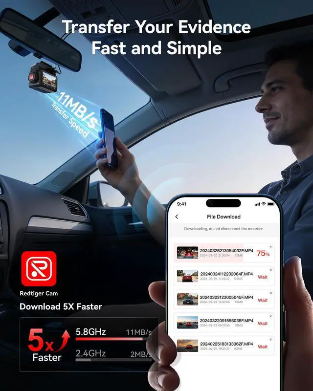 Alt view image 6 of 7 - ZP1 Telephoto+Wide Dash Cam, 4X Zoom, STARVIS 2, EIS Night Vision | 100ft Plate Recognition, Dashcam Front and Rear Camera with Dual HDR, 5.8GHz WiFi, Touch&Voice Control, Image Stabilization