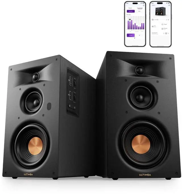 Main image of 3-Way Powered Bookshelf Speakers, Bluetooth 6.0, 70W RMS, BS-3 | 5.25" Woofer, HDMI ARC, Clear Dialogue, Deep Bass, Clear Highs, SUB OUT, RCA Input, App EQ, Easy Setup, TV, Music & Turntable