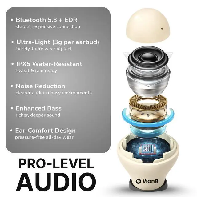 Alt view image 5 of 7 - VionB Air Invisible Earbuds Wireless Bluetooth 5.4 for Small Ears, Mini Tiny Ear Buds, IPX5 Waterproof, Sound Isolating Fit, ENC Mic for Clear Calls, Discreet in-Ear Headphones (Beige)