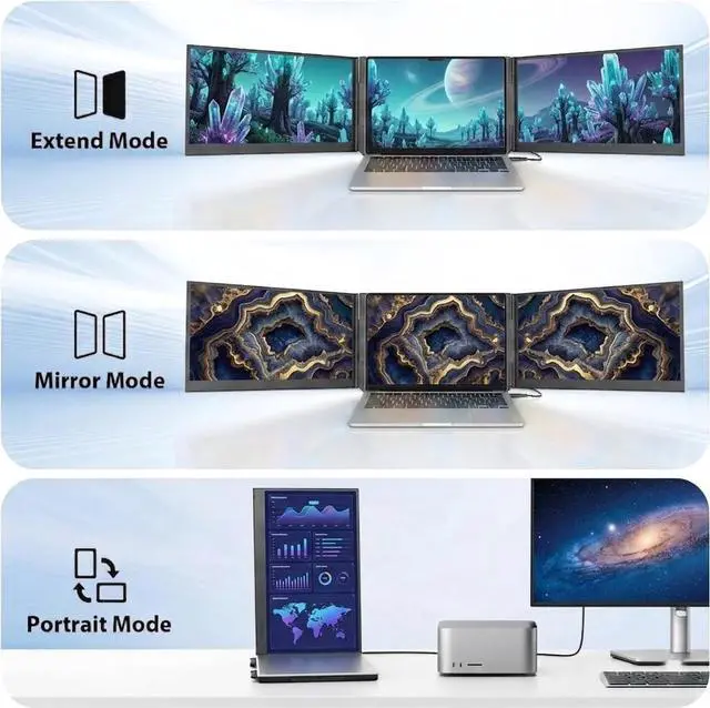 Alt view image 6 of 7 - One Cable Laptop Screen Extender, 15.6" FHD 1080P IPS Portable Monitor, Ultra-Slim Travel Dual Monitor Fits 13-17" Laptops, Triple Monitor Compatible with Mac/Windows(Driver Required)