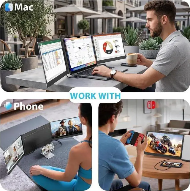 Alt view image 7 of 7 - One Cable Laptop Screen Extender, 15.6" FHD 1080P IPS Portable Monitor, Ultra-Slim Travel Dual Monitor Fits 13-17" Laptops, Triple Monitor Compatible with Mac/Windows(Driver Required)