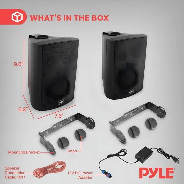 Alt view image 2 of 7 - Waterproof Wall Mount Speaker System - 5.25 Inch Active + Passive Pair Wireless Bluetooth Compatible Indoor/Outdoor Stereo Sound Set with AUX IN - PDWR52BTBK (Black)