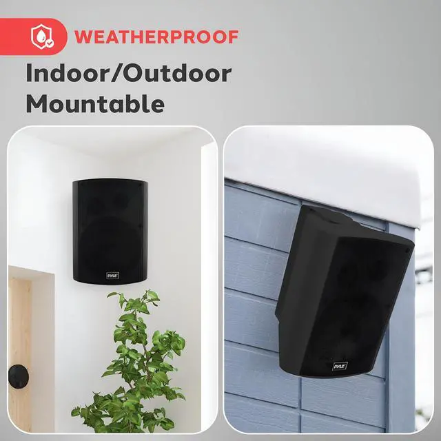 Alt view image 4 of 7 - Waterproof Wall Mount Speaker System - 5.25 Inch Active + Passive Pair Wireless Bluetooth Compatible Indoor/Outdoor Stereo Sound Set with AUX IN - PDWR52BTBK (Black)