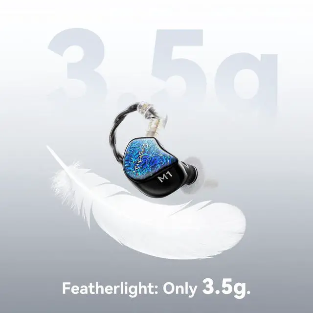 Alt view image 7 of 7 - Tipsy M1 IEM, Bamboo Fiber Diaphragm in-Ear Monitor, Warm, Lively Bass & Vocals, 36dB Noise Isolation, Resin Shell, Detachable 0.78mm 2Pin Cable (No Mic, Blue)