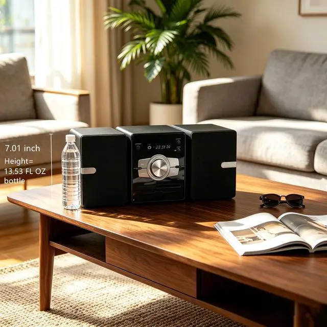 Alt view image 7 of 7 - Home Stereo System with CD Player, FM Radio, Bluetooth, AUX in, USB in, Earphone Jack, Remote Control Included, 30W HiFi Shelf Stereo System