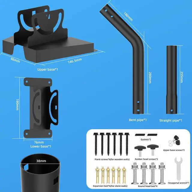Alt view image 5 of 7 - Standard 4/4x/Gen 3 Wall & Roof Mount for Starlink, Adjustable Metal Bracket with Pipe Adapter Kit for V3 Dish, Weatherproof Heavy Duty