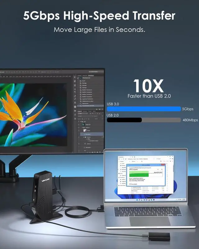 Alt view image 7 of 7 - USB C Docking Station Dual Monitor, Dual 5K/4K@60Hz Displaylink Docking Station for M1/M2/M3/M4 Mac or Windows, 13-in-1 Laptop Dock with 2X HDMI, 2X DP, 130WPD, Gigabit Ethernet, 5X USB, Audio