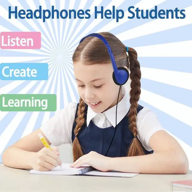 Alt view image 2 of 7 - 100 Pack Classroom Headphones,Bulk Headphone for Kids Student School, Wired On-Ear Headphones for Chromebook Laptop Computer, Bulk Wholesale, 3.5mm Jack(Blue)