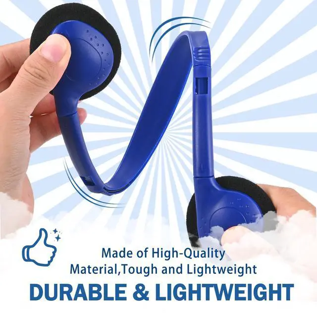 Alt view image 6 of 7 - 100 Pack Classroom Headphones,Bulk Headphone for Kids Student School, Wired On-Ear Headphones for Chromebook Laptop Computer, Bulk Wholesale, 3.5mm Jack(Blue)